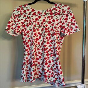 Sézane Dorothy T-Shirt, Size Medium, Coral Flowers